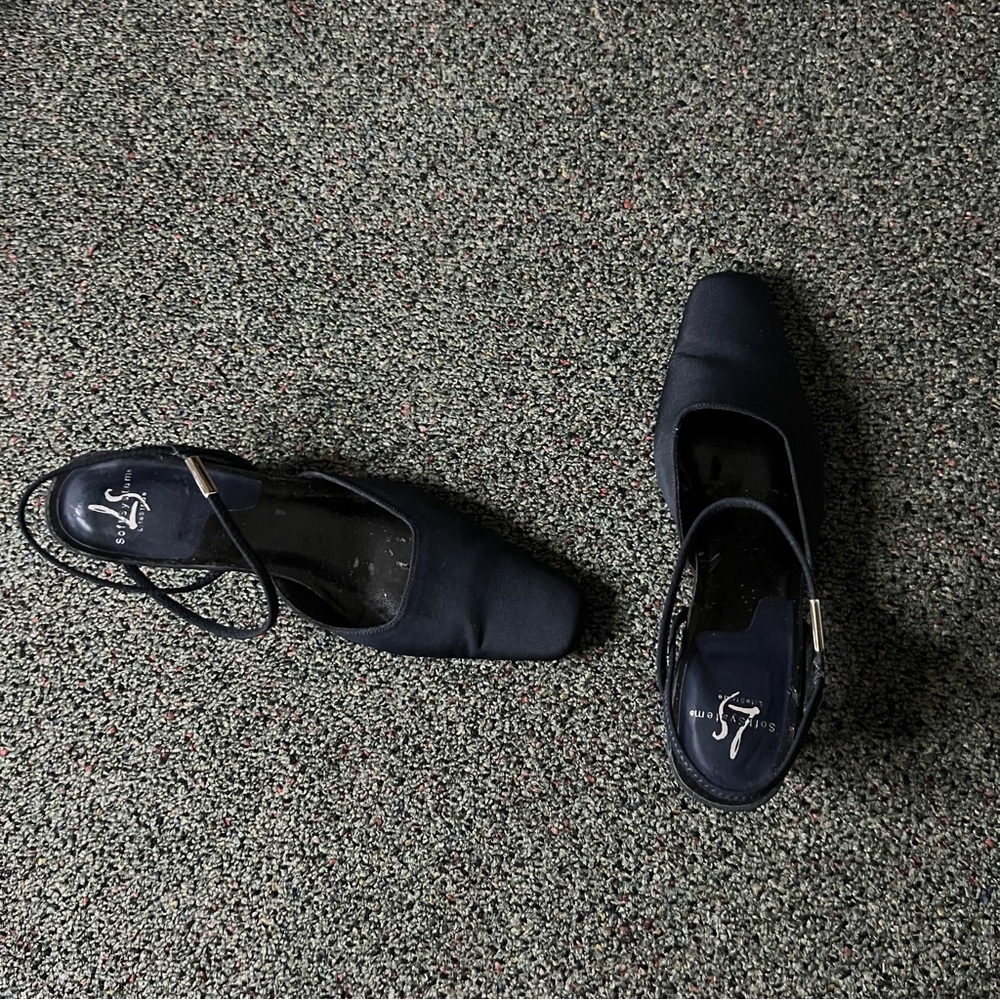 Black Vintage Y2K 90s Strappy Low Block Kitten Square-Toe Heels Comfortable Sz 8 - Picture 8 of 16